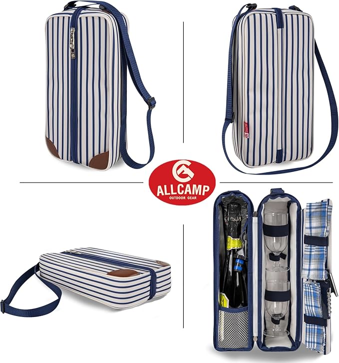 ALLCAMP Wine Tote Bag with Cooler Compartment，Picnic Set Carrying Two Sets of - Image 6