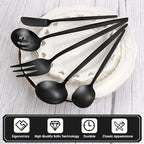 Matte Black Serving Silverware Set, 5-Piece Round Shared Utensils Set of - Image 3
