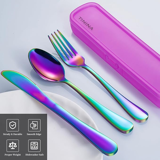 Travel Utensils with Case, 4-Piece Stainless Steel Portable Cutlery Set - Image 2