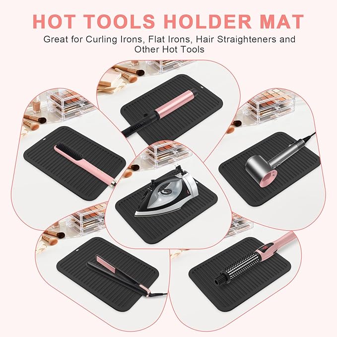 Oversize Silicone Heat Resistant Mat, Professional Hot Hair Tools Mat for Curling Iron, Flat Iron, Hair Straightener, Portable Hot Pad Cover with Velcro for Travel Home Salon(14.2" x 11.0")