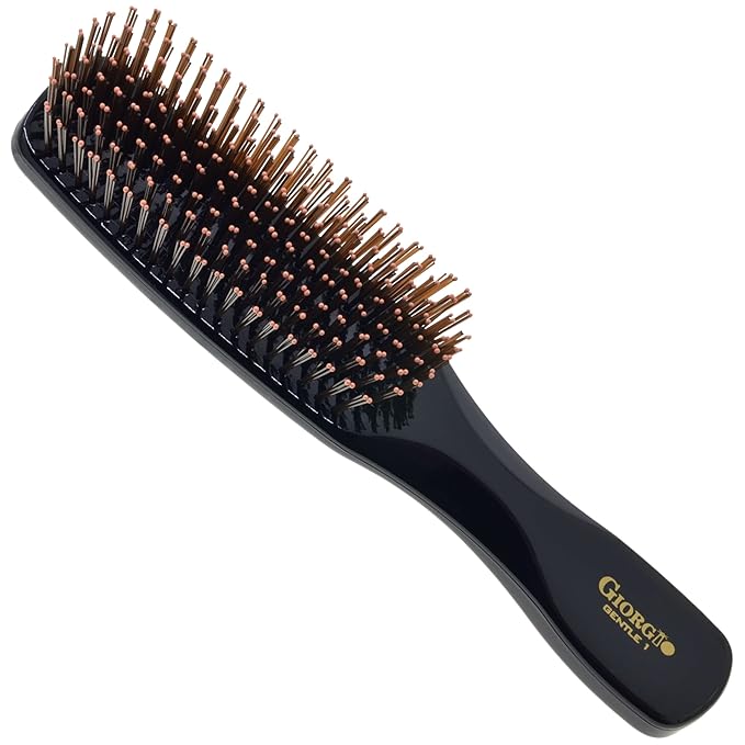 Giorgio GIO1BLK Black Gentle Touch Detangler Hair Brush for Men Women and Kids. Soft Bristles for Sensitive Scalp. Wet and Dry for all Hair Types. Scalp Massager Brush Stimulate Hair Growth