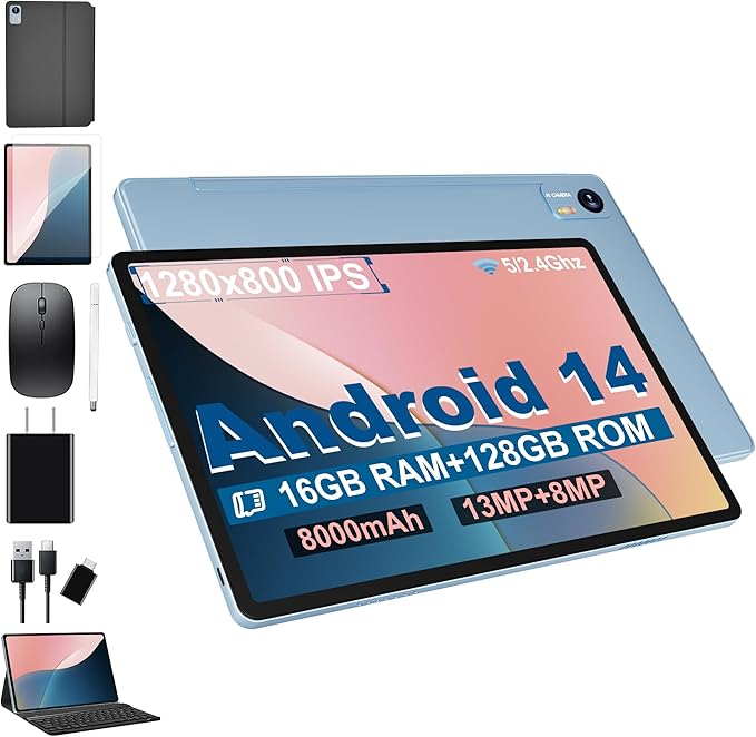 Android 14 Tablet with Keyboard，16GB RAM 128GB ROM 1TB Expand, 8000mAh Battery by Unknown