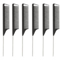 STUDIO LIMITED Carbon Pin Tail Comb Set – 6 Pcs Rat Tail and Parting Combs with Stainless Steel Tips, Anti-Static Styling Tools for Easy Parting