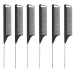 STUDIO LIMITED Carbon Pin Tail Comb Set – 6 Pcs Rat Tail and Parting Combs with Stainless Steel Tips, Anti-Static Styling Tools for Easy Parting