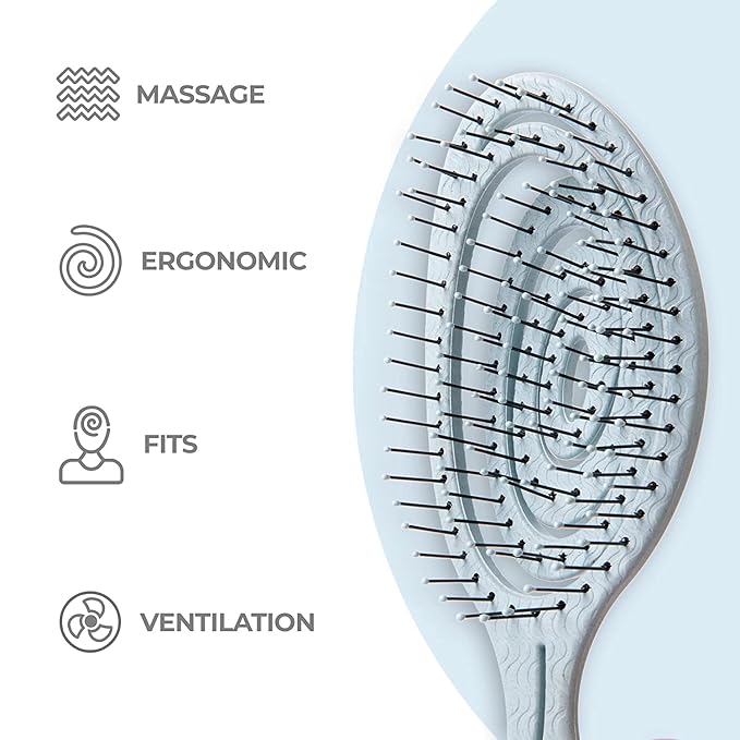Ninabella Detangle Hair Brush for Women & Men - Does not Pull - Straightening Brushes for Straight & Curly Hair - Unique Spiral Detangling Hairbrush - Blue