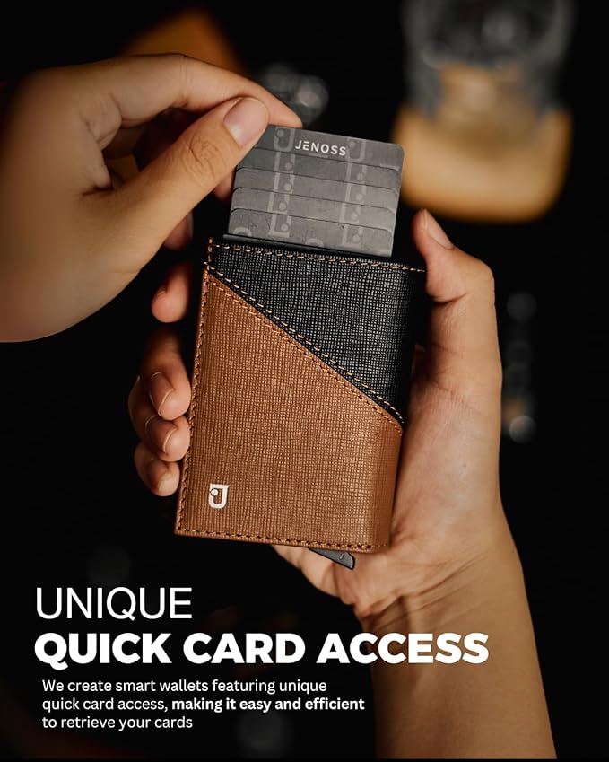 Jenoss Smart Wallet For Men: Full Grain Leather, Handcrafted, Slide Metal Pop - Image 4