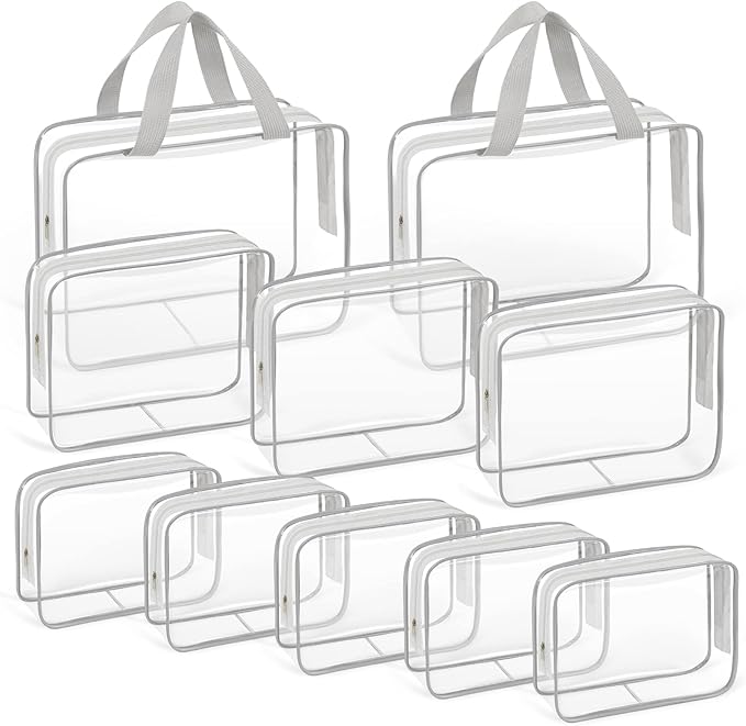 TISRATOK 10 PCS Clear Travel Makeup Toiletry Bag, Plastic PVC Cosmetic TSA by TISRATOK
