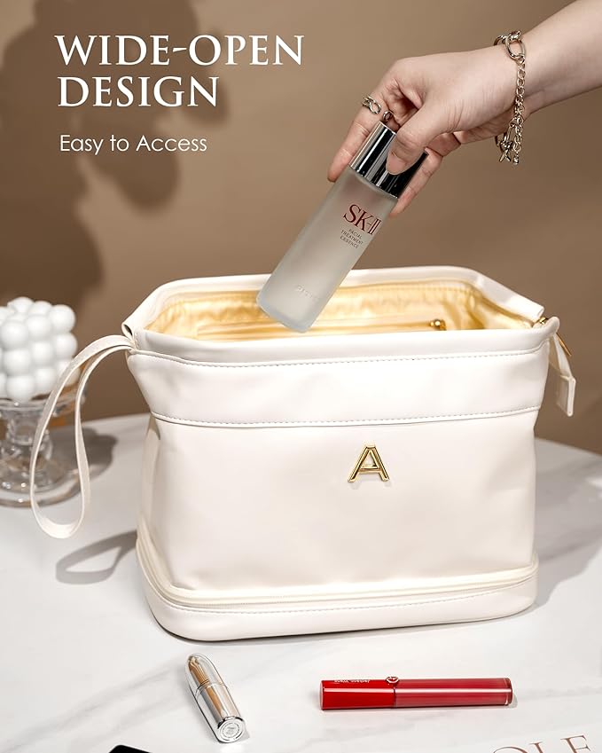 Birthday Gifts for Girls, Initial Large Makeup Bag, Personalized Double Layer - Image 3