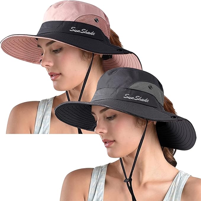 ZOORON Women's Ponytail Safari Sun Hat, Wide Brim UV Protection Outdoor Bucket by ZOORON