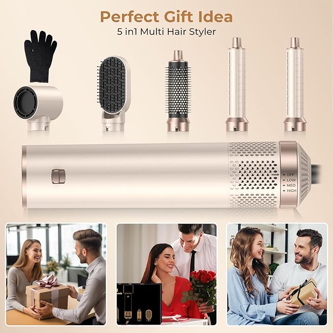 5 in 1 Blow Dryer Brush, Negative Ion Hair Dryer Brush Set Upgrade Hot Air Brush Air Styler Curling Wrap Air Curler, Curling Iron Hair Styling Tools As A Gift for Straight/Curl/Drying/Smoothing
