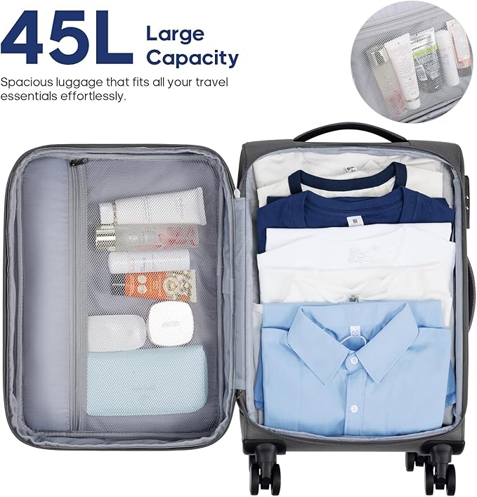 UKEIN Expandable Carry On Luggage 22x14x9 Airline Approved, 20Inch Softside - Image 2