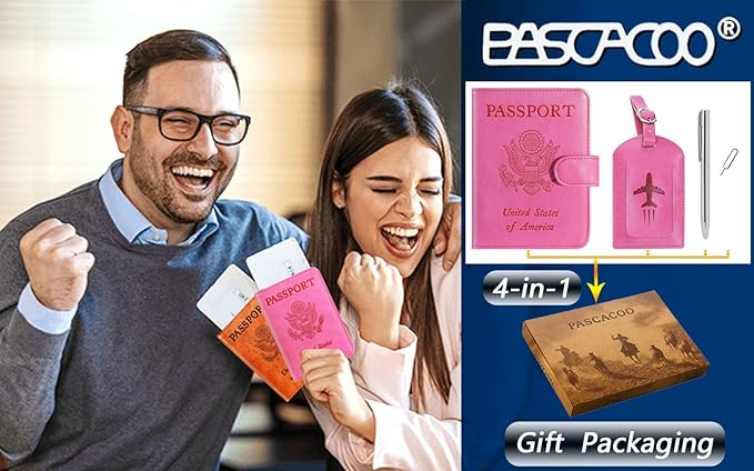 Passport Holder With Luggage Tag Cover Wallet RFID Blocking Leather Case Travel - Image 6
