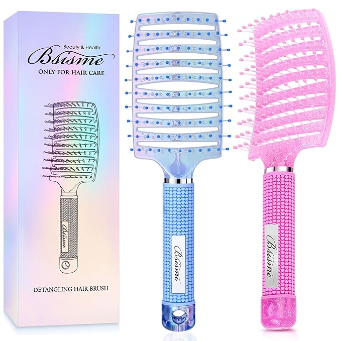Bsisme Hair Brush Set, Professional Curved Vent Hairbrush for Faster Blow Drying, Detangler Styling Massage Brushes for Women Men Kids Wet Dry Curly Thick Fine Tangled Hair