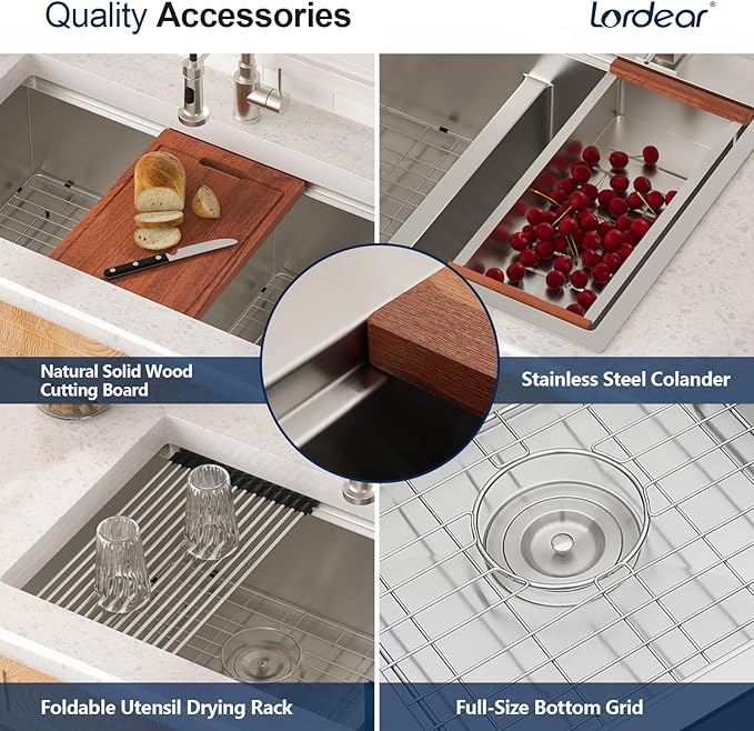 Lordear 36 Inch Undermount Kitchen Sink Double Bowl Stainless Steel Kitchen - Image 4