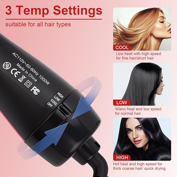 Blow Dryer Brush Straightener, Detangling Straightening Smoothing in One Step, Reduce Frizz More Shiny for Salon-Quality Smooth Straight Hair Dryer Brush