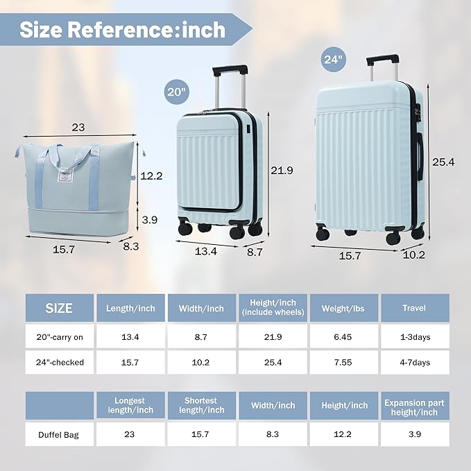 Merax Luggage Sets Front Opening, 2 Piece Hardshell Suitcase - Image 2
