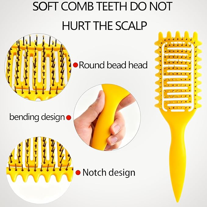 Curl Defining Brush,2024 Curly Hair Brush,Vented Hair Brush for Detangling, Shaping and Defining Curls For Women and Men Less Pulling (Yellow)