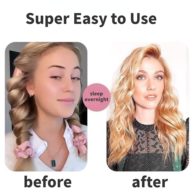GADZHI Heatless Curling Headband Hair Roller Set for Long Hair No Heat Silk Hair Wrap Curler Ribbon for Overnight Sleep Hair Roller with Hair Claw Clip DIY Hair Styling Tools (2 set - purple+blue)