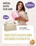 Gifts for Women, Initial Makeup Bag, Waterproof Double Layer Cosmetic Bag - Image 2
