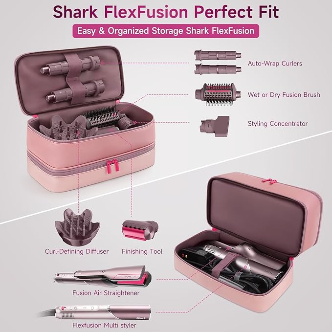 Travel Hair Dryer Case for Shark FlexFusion, Portable Hair Tools Bag, Double-Layer Storage Carrying Case for Shark FlexStyle Blow Dryer, FlexFusion & Fusion Air Straightener Attachments Holder