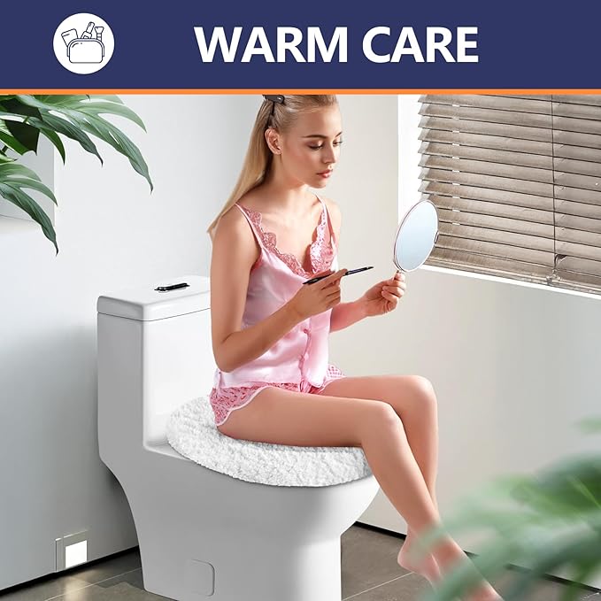 Microfiber Elongated Toilet Seat Cover 19.5"x 15" Machine Washable Solid Toilet - Image 6
