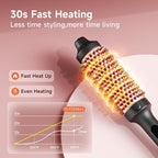 Thermal Brush, 1 1/2 inch Heated Round Brush with 3 Temperature Settings, Easy to Create Blowout Look, Pouch and Dual Voltage for Travel