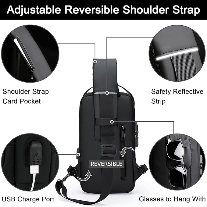 Sling Bag for Men Anti-theft USB Crossbody Shoulder Backpack Purse Waterproof - Image 7