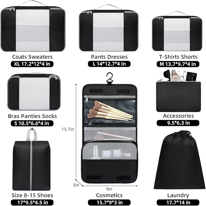BAGAIL 6 Set/8 Set/10 Set Packing Cubes Various Sizes Packing Organizer - Image 2