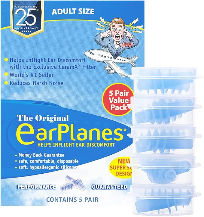 New Super Soft Adult EarPlanes® Ear Plugs Airplane Travel Ear Protection 5 Pair by Cirrus+Healthcare+Products