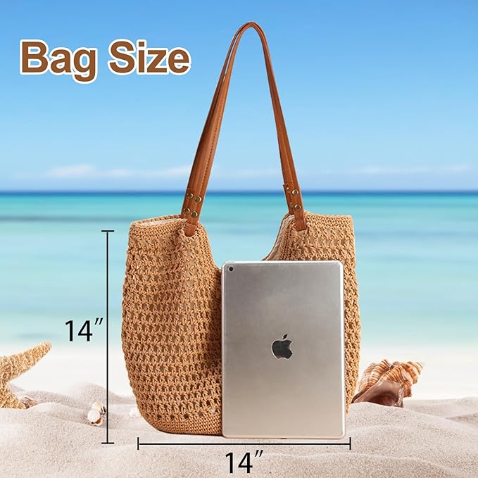 Peicees Crochet Beach Bag For Women Summer Tote Bag Boho Shoulder Bag - Image 4