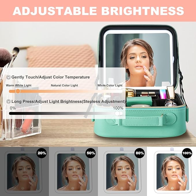 Mocado Travel Makeup Bag with LED Lighted Mirror, Travel Makeup Organizer - Image 4