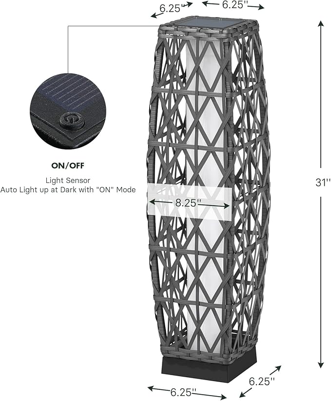 Grand patio Outdoor Solar Powered Wicker Floor Lamp Outdoor Weather-Resistant - Image 8