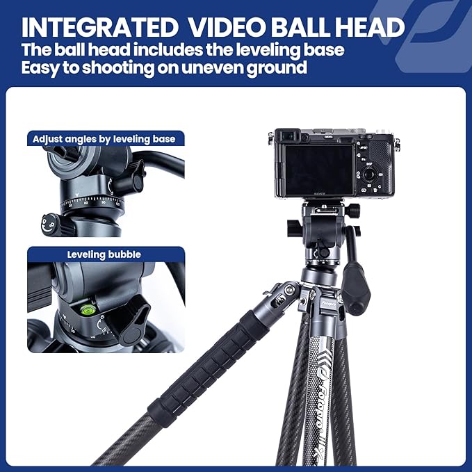 Fotopro Carbon Fiber Travel Tripod 2.2lbs Ultralight 64 Inch Portable Compact - Image 4