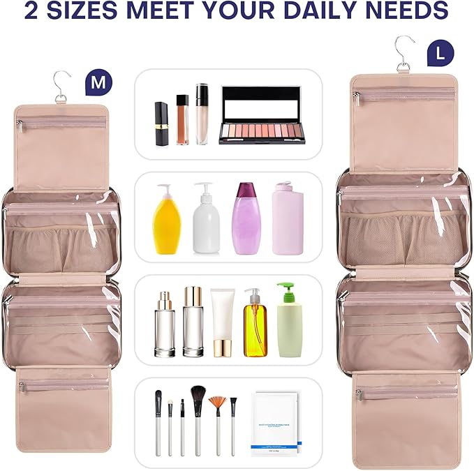 Hanging Toiletry Bag for Women Travel, 2 Sizes Large & Small Waterproof - Image 3