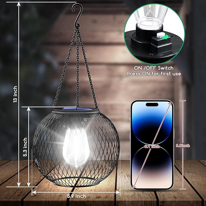 UBright Solar Lantern Lights Outdoor Waterproof Metal Hanging Solar Lights - Image 2