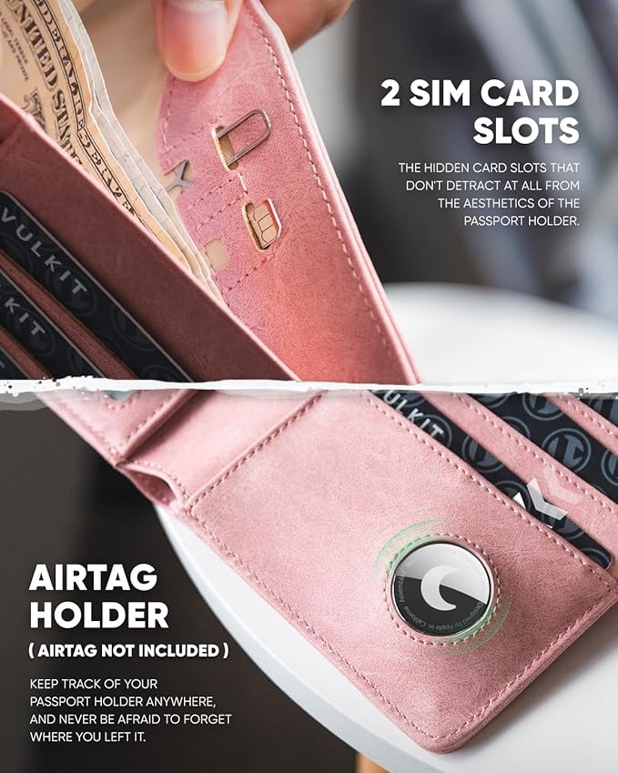 VULKIT Passport Holder with Airtag Holder RFID Blocking Passport Wallet Travel - Image 5