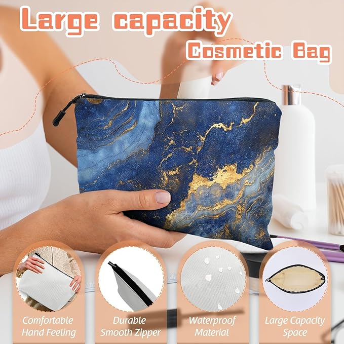 Cosmetic Bags Travel Makeup Toilet Case Waterproof Pouch for Women Girls 6.7X9.45inches - Blue And Gold Marble