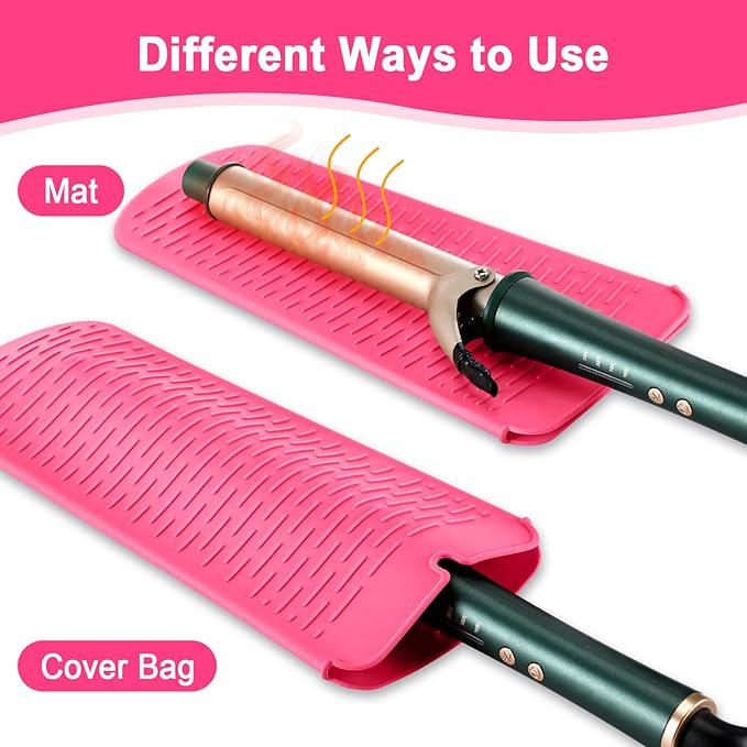Shappy 2 Pcs Curling Iron Travel Case Cover Heat Resistant Flat Iron Holder Case Sleeve Neoprene Straightener Holder and Silicone Hot Hair Tools Mat Bag(Leopard Style)