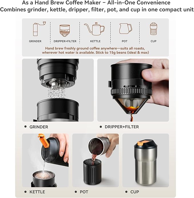 Portable Pour Over Coffee Maker, Rechargeable Electric Grinder - Image 3