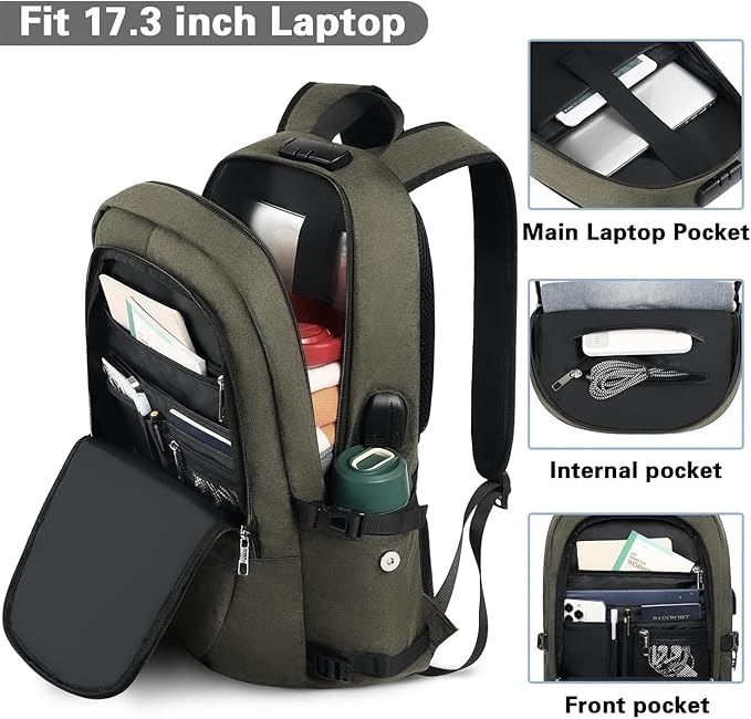 AMBOR Anti Theft Backpack, 15.6-17.3 inch Business Laptop Carry on Backpack - Image 2