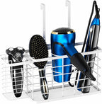 Hair Tool Organizer, Dryer Holder, 3 in 1 Blow Bathroom Organizer Wall Mounted/Cabinet Door for Flat Iron, Curling Straightener, Care & Styling Tools Storage Basket (White)