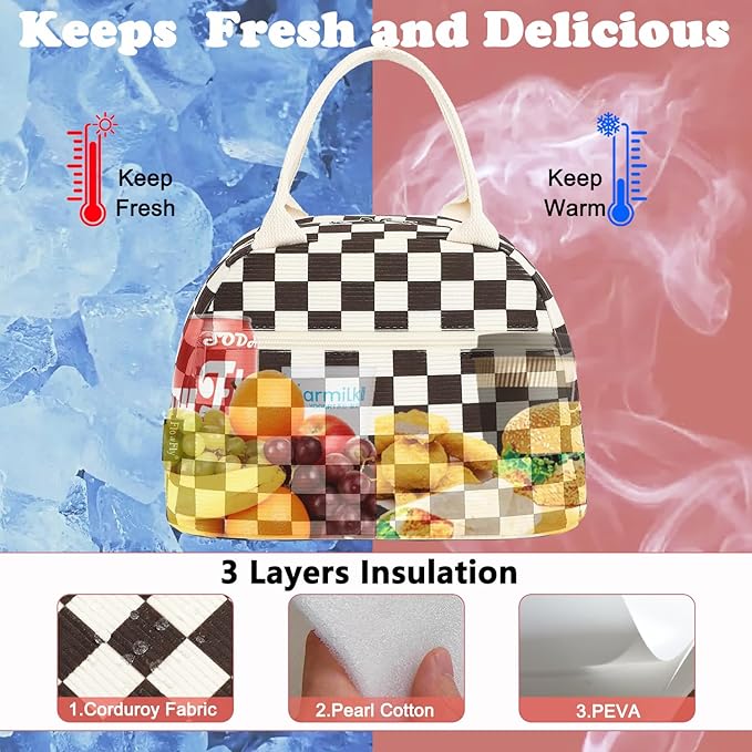 FlowFly Lunch Bag for Women Insulated Lunch Box Corduroy Lunch Tote Cooler for - Image 2