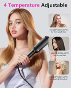 Hair Crimper Waver, Professional Hair Straightener Beach Waves Curling with 4 Interchangeable Ceramic Plates | Auto Temp Control for All Hair Types | Quick Heat Wide Plate Styling Tool & Straightener