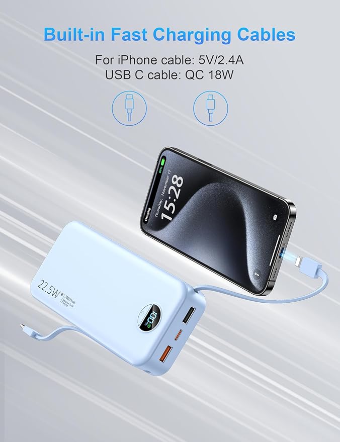 Portable Charger with Wall Plug, 20000mAh USB C Power Bank Fast Charging - Image 5