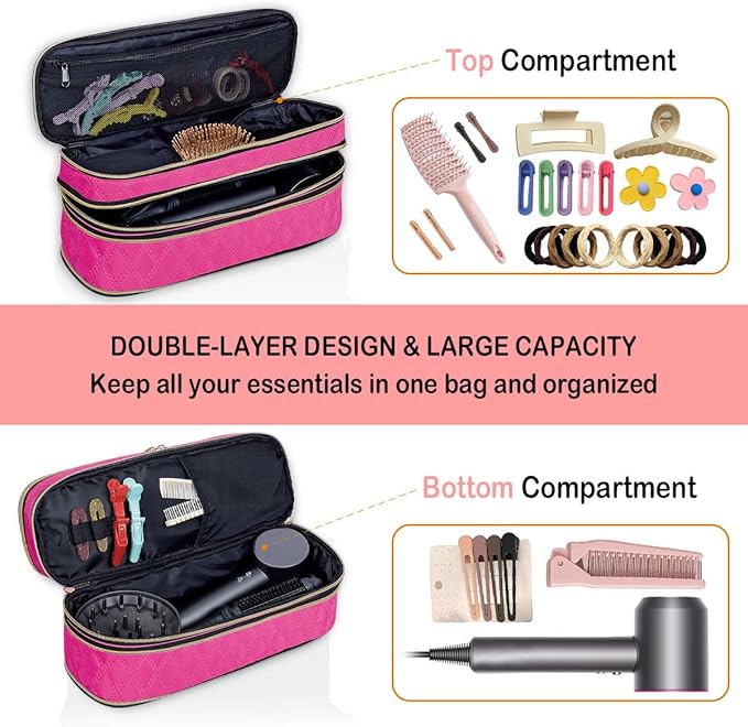 Hair Dryer Travel Carrying Case, Curling Iron Storage Bag, Slim Expandable Handheld Dual-Layer Travel Storage Bag for Dryer/Hair Tool Organizer/Style Organizer