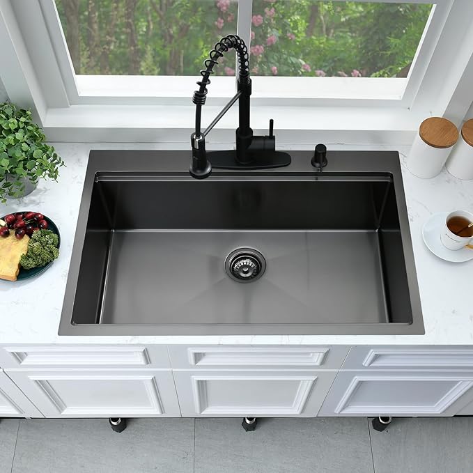 33 Inch Black Drop In Kitchen Sink Workstation-Bokaiya 33x22 Black Stainless - Image 2