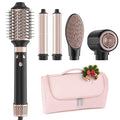 5 in 1 Dual Voltage Hot Air Styler - Professional Hair Dryer Brush for Fast Drying, Curling, Straightening & Volumizing | Low Heat Damage + Negative Ions + Travel-Friendly