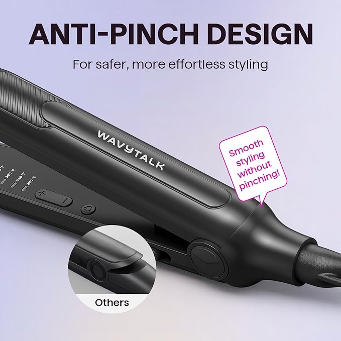 Wavytalk Pencil Flat Iron, 3/10" Small Iron for Short Hair, Pixie Cut and Bangs, Tiny Beard Straightener with Dual Voltage & Adjustable Temp, Mini Hair Edges Heating Up in 15s