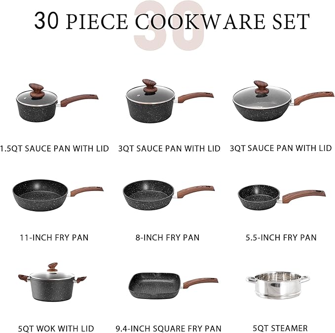 MAISON ARTS 30 Piece Pots and Pans Set Non Stick, Kitchen Cookware & Bakeware - Image 5