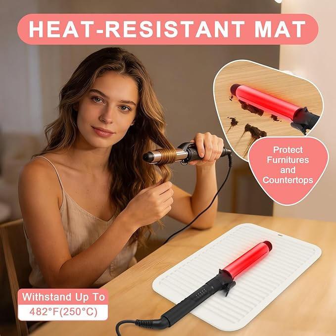 Oversize Silicone Heat Resistant Mat, Professional Hot Hair Tools Mat for Curling Iron, Flat Iron, Hair Straightener, Portable Hot Pad Cover with Velcro for Travel Home Salon(14.2" x 11.0")